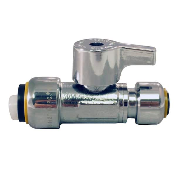 Tectite 1/2 in. Chrome-Plated Brass Push-To-Connect x 1/4 in. Push-To-Connect Quarter-Turn Straight Stop Valve