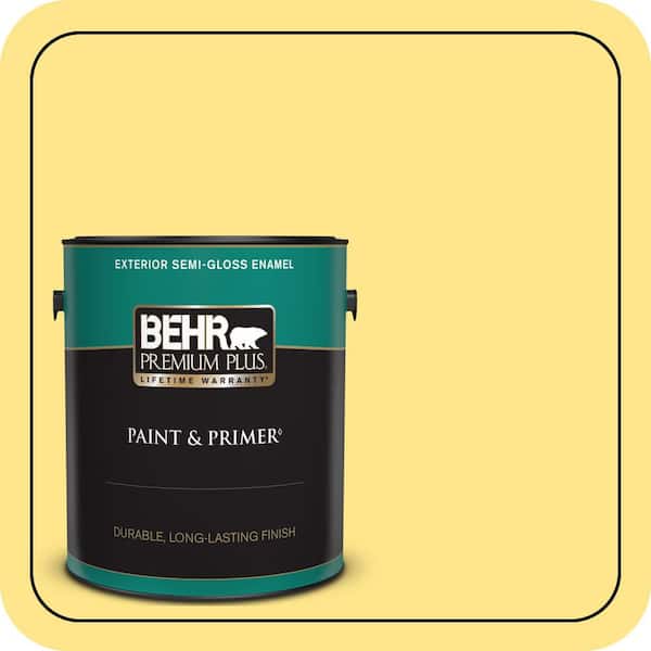 BEHR PREMIUM PLUS 1 gal. #370A-3 Bicycle Yellow Semi-Gloss Enamel Exterior Paint & Primer