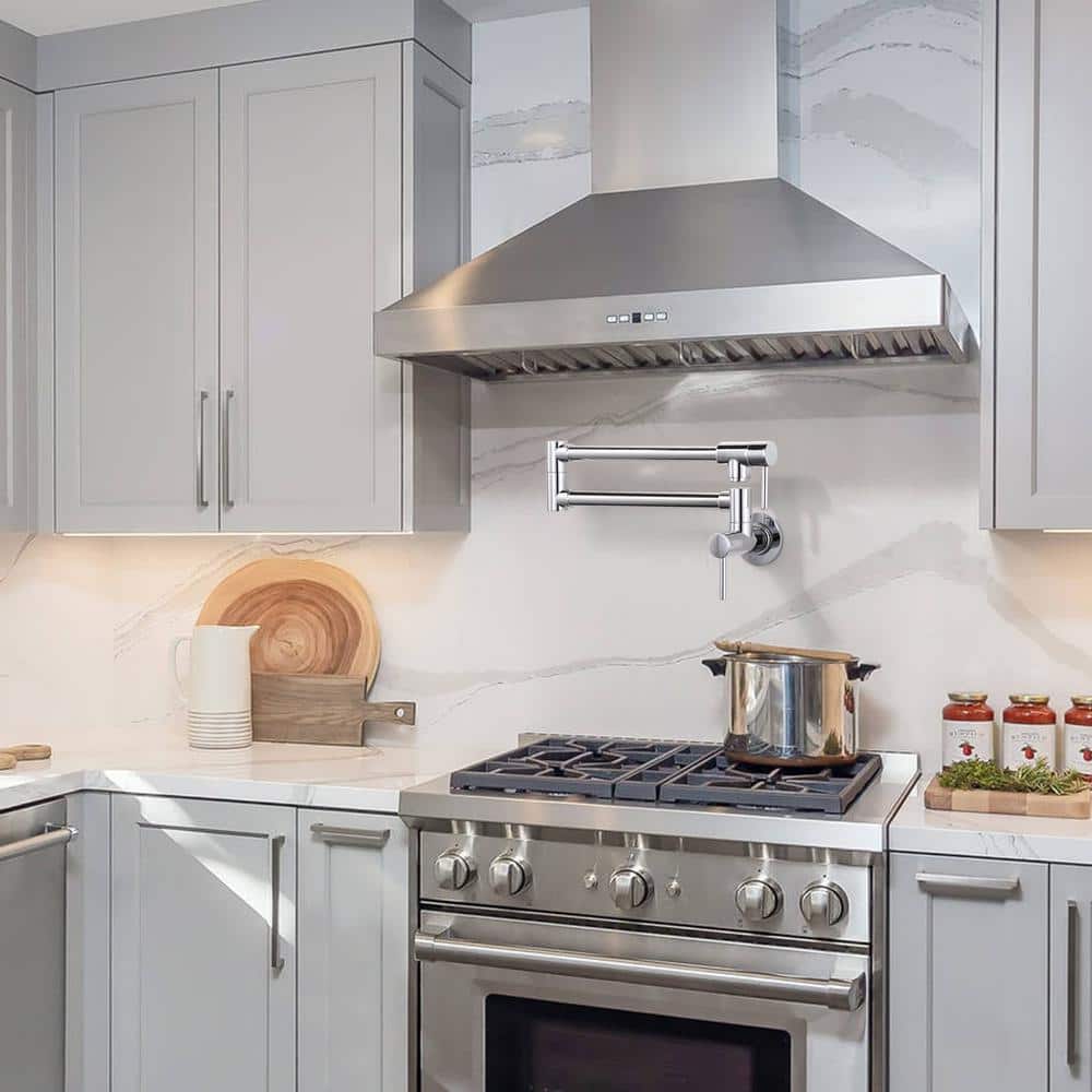 Chrome Wall Mount Double Handle Pot Filler Faucet