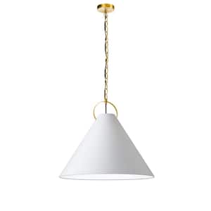 Princeton 1-Light Aged Brass Shaded Pendant Light with White Fabric Shade