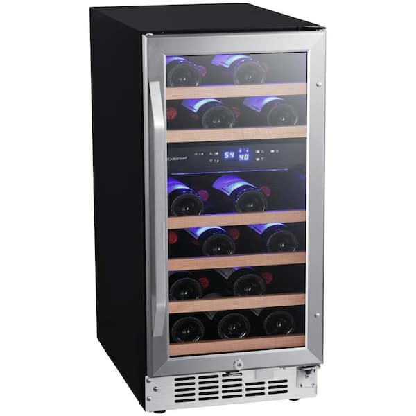 EdgeStar - 15 in. Dual Zone 26-Wine Bottles Beverage and Wine Cooler in Stainless Steel