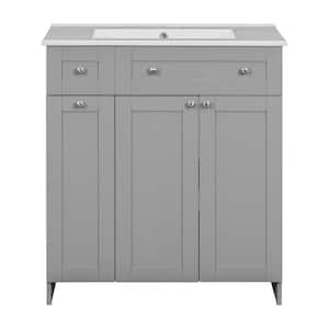 30 in. W x 18 in. D x 34 in. H Freestanding Bath Vanity in Grey with White Cultured Marble Top