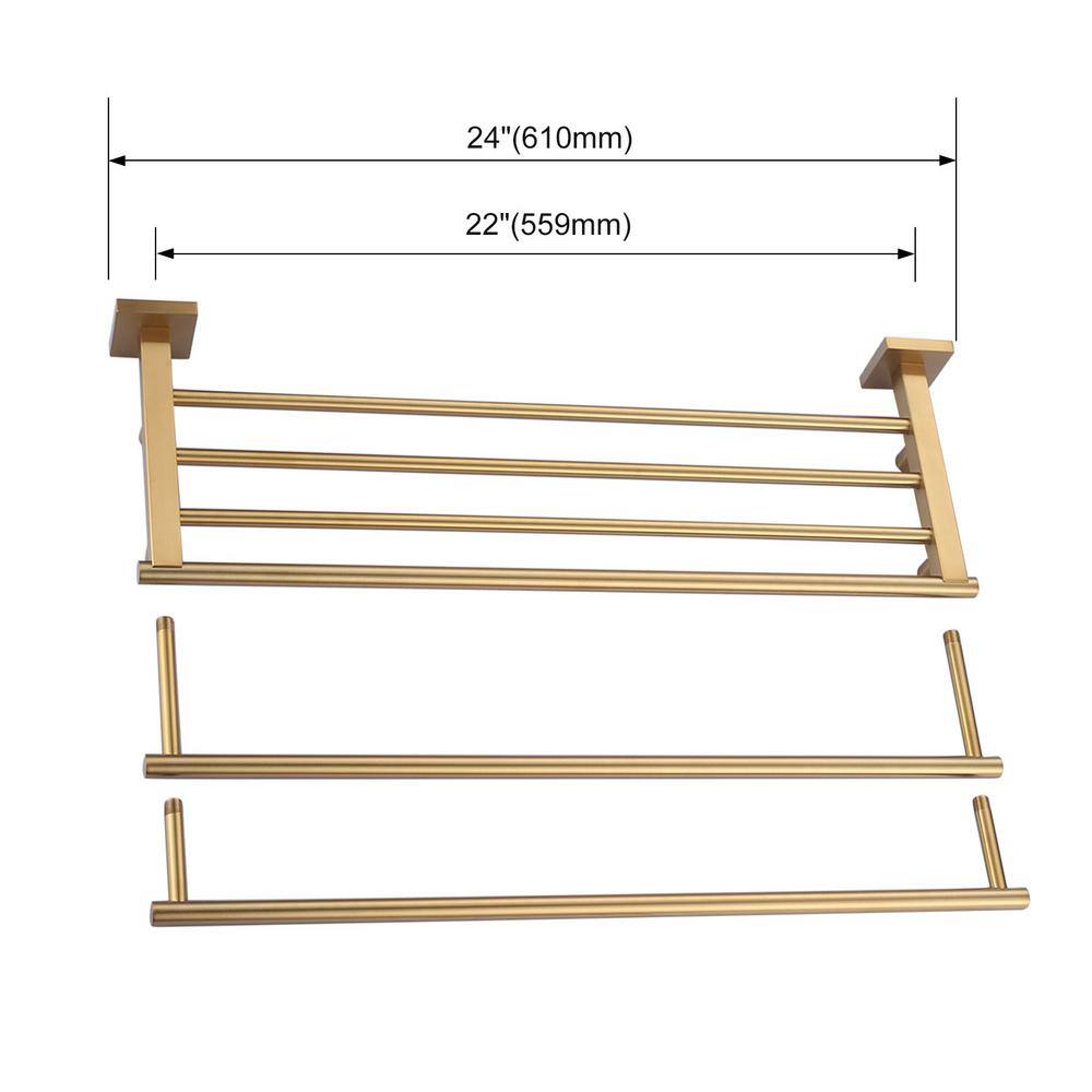 24-Inch Brushed Gold Stainless Steel Double Towel Bar