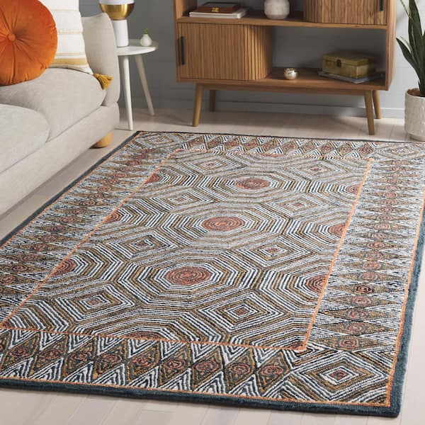 Micro-Loop 8 ft. x 10 ft. Blue/Ivory Geometric Chevron Area Rug