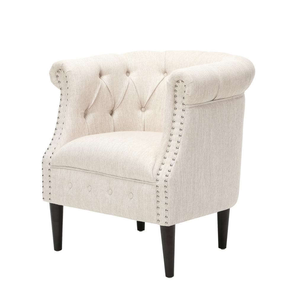 Beige Tufted Fabric Club Chair with Ottoman