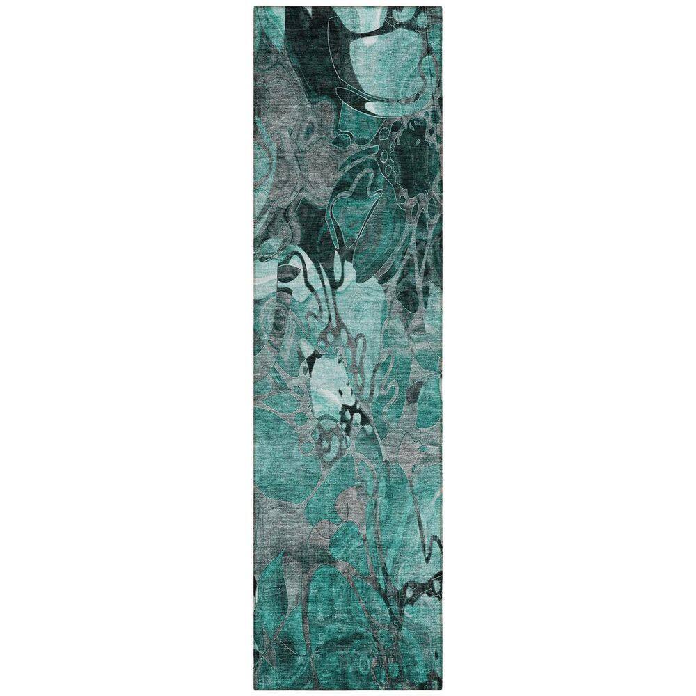 Teal Blue, Black, Gray 2 ft. x 8 ft. Woven Abstract Polyester Runner Indoor / Outdoor Area Rug price history on PriceWatchPro