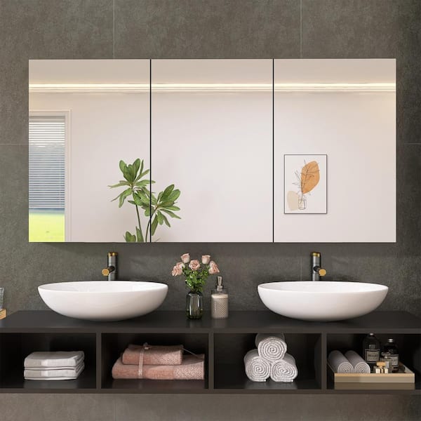 Staykiwi 59.1 in. W x 30 in. H Rectangular Aluminum Medicine Cabinet with Mirror