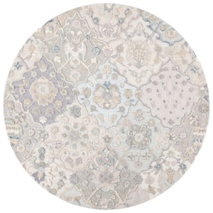 Glamour Gray/Blue 8 ft. x 8 ft. Floral Round Area Rug
