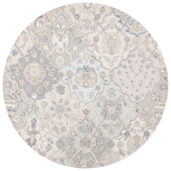 SAFAVIEH Glamour Gray/Blue 8 ft. x 8 ft. Floral Round Area Rug