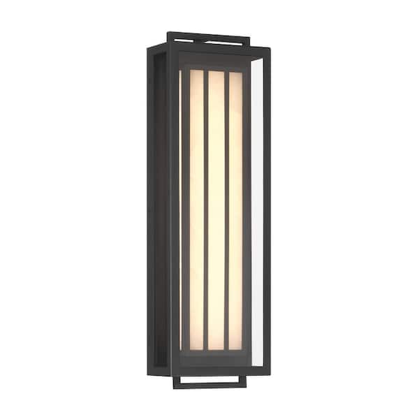 Eastly 22 in. Sand Black Outdoor Hardwired Rectangle Coach Wall Sconce with Integrated LED Included and Alabaster Shades