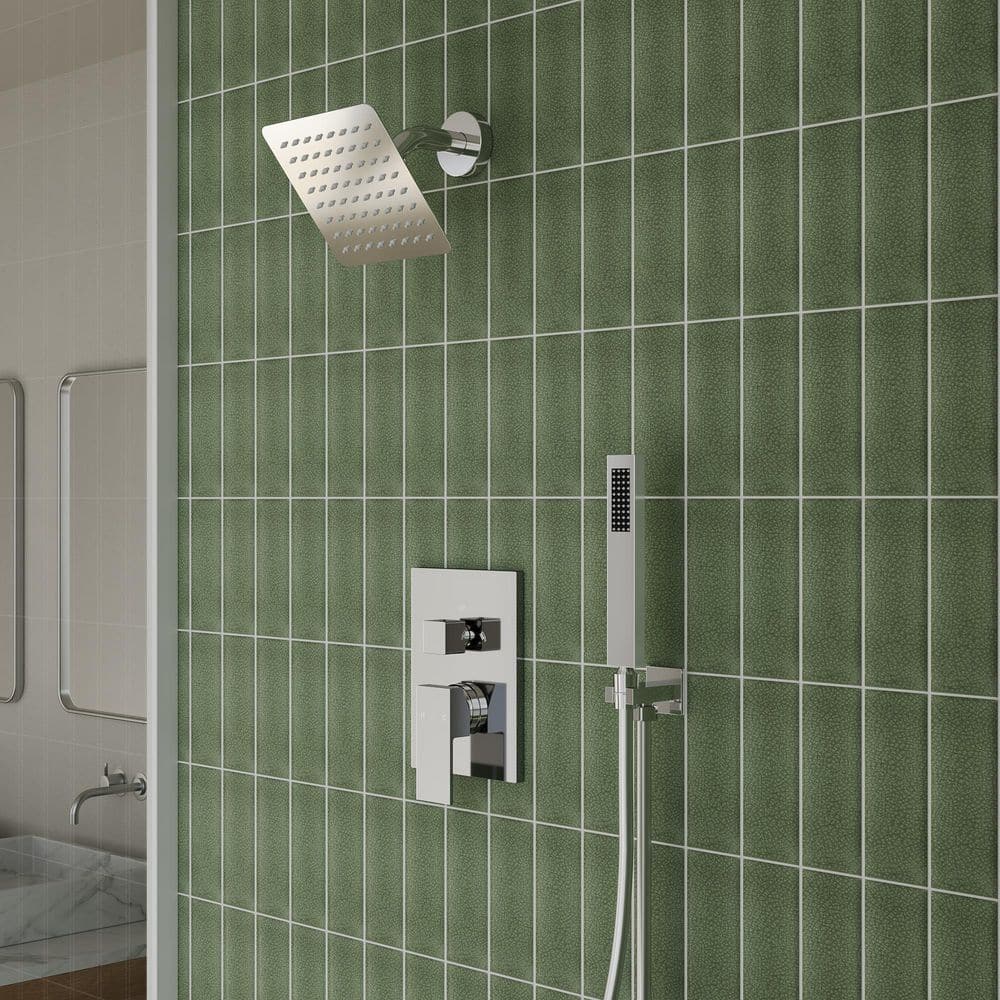 Brushed Nickel Wall Mounted Rain Shower Faucet Set with Handheld