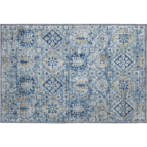 Mayfield Premium Machine Washable Abstract AMF1998 Denim 2 ft. x 3 ft. Accent Rug