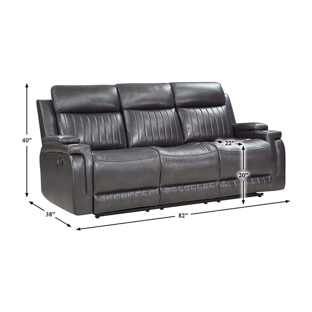 Gray Faux Leather Reclining Sofa with Cup Holders