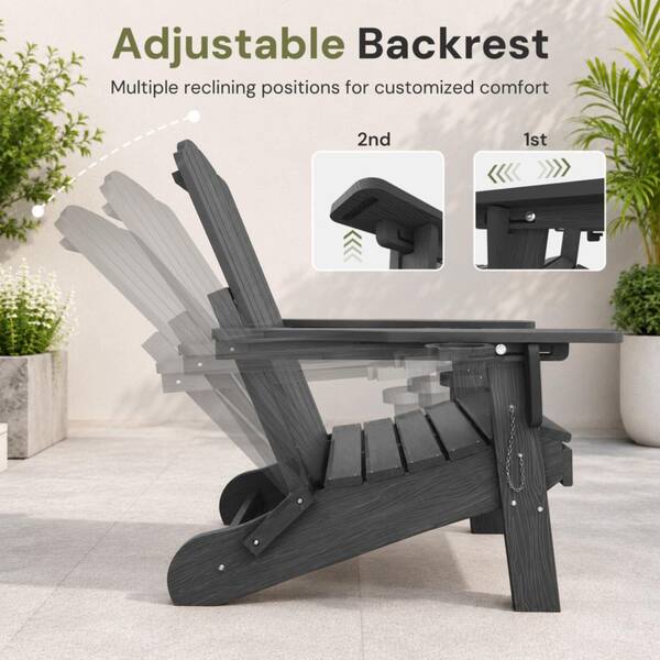 Thoeoe Gray HDPE Outdoor Folding Adirondack Chairs with