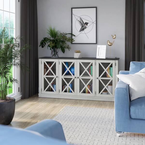Twin Star Home Fairfax Oak 64 in. Sideboard with Tempered Glass Doors OT6092 TPO116 The Home Depot