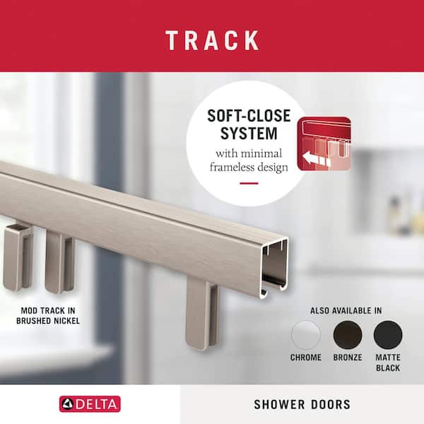 Mod 60 in W x 2.3 in D Frameless Soft-Close Sliding Bathtub Hardware Track Assembly Kit, Nickel (For 3/8 in(10mm) Glass)