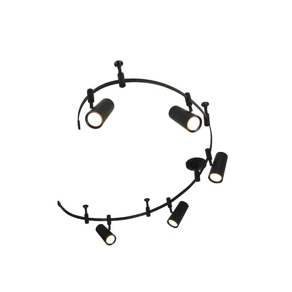 CATALINA Flex 8 ft. Matte Black Integrated LED Ceiling Mounted Hardwired Track Lighting Kit with Flat Cylinder Black Head