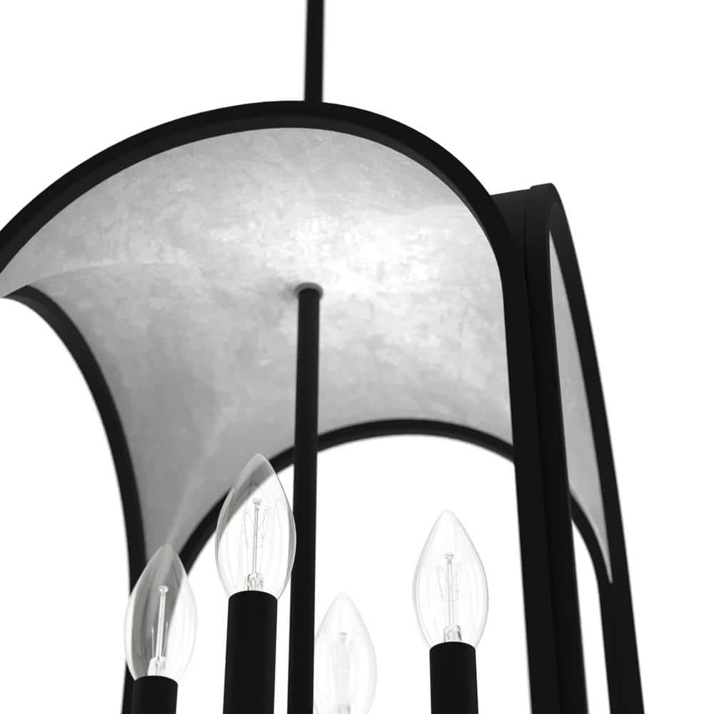 12" Black Iron and Silver Leaf Lantern Pendant Light