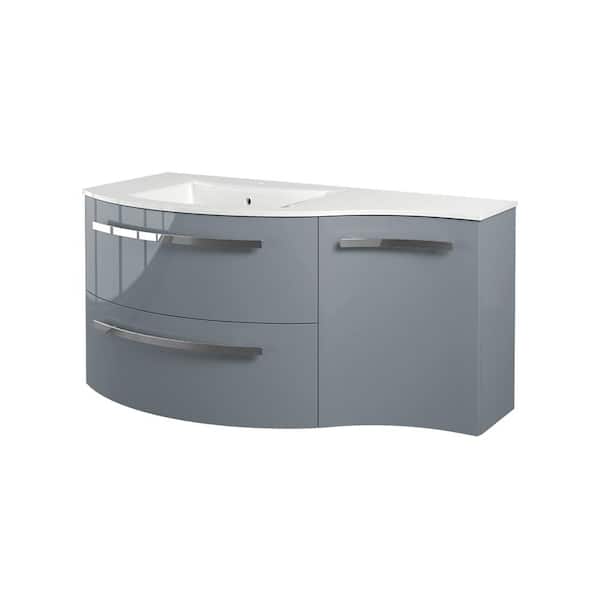 LaToscana Ameno 43 in. W x 20 in. D x 20.5 in. H Floating Bath Vanity with Right Cabinet in Gray with White Tekorlux Top