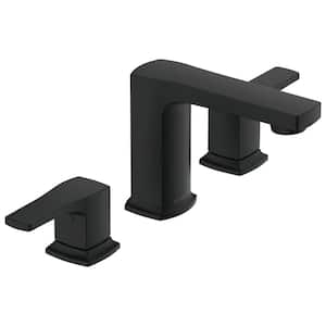 Tribune 8 in. Widespread Double Handle Bathroom Faucet with Metal Touch Down Drain in Satin Black