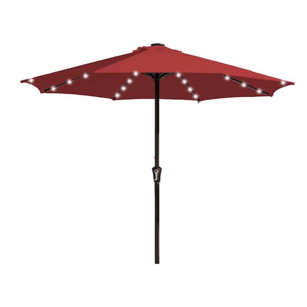 JEAREY 11 ft. Market Solar LED Lighted Patio Umbrella Outdoor Steel Umbrella in Red