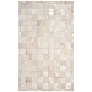 Studio Leather Ivory Silver 5 ft. x 8 ft. Geometric Checkered Area Rug