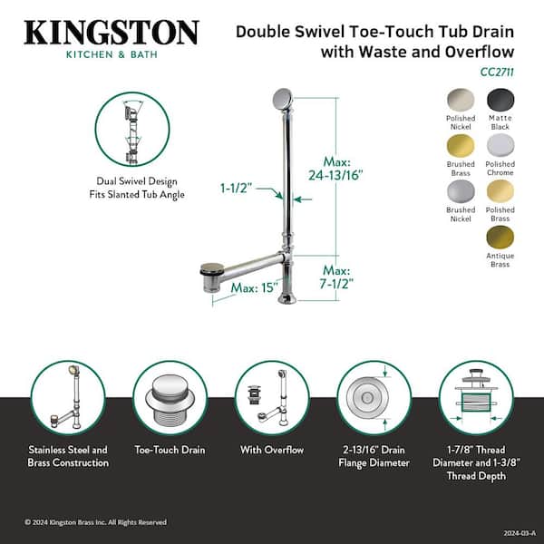 Kingston Brass Vintage 23-Gauge Toe Touch Tub Waste and Overflow