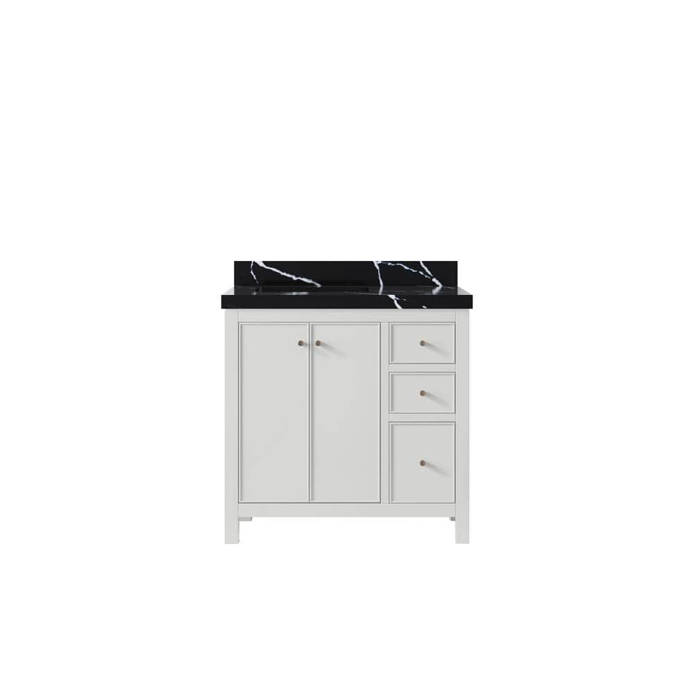 Chicago 36 in. Left Offset Sink Freestanding White Bath Vanity with Calacatta Black Qt. Top Unassembled price history on PriceWatchPro