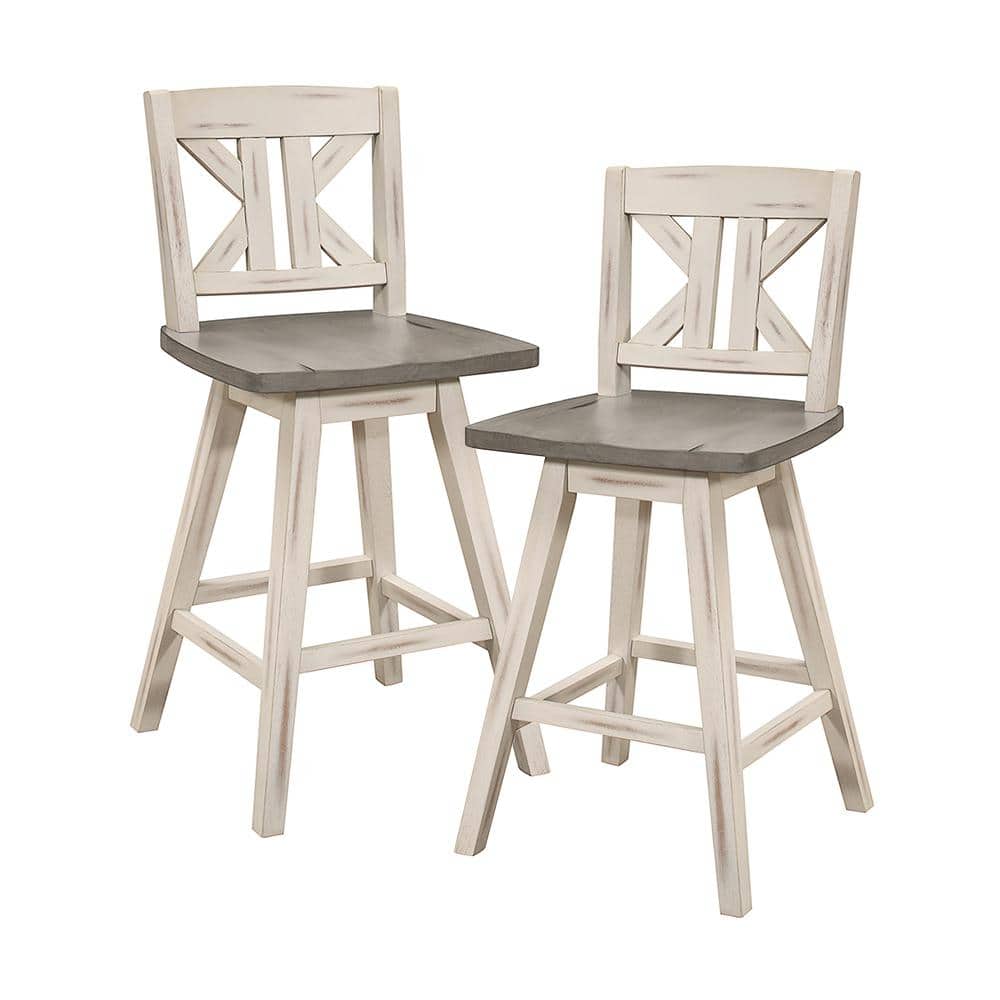 Fenton 23 in. Distressed Gray and White Wood Swivel Counter Height Chair (D