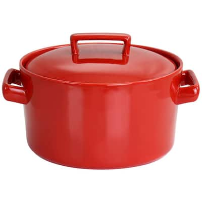 Crock-pot 986100817M Denhoff Ribbed 8 in. Square Stoneware Nonstick Casserole Dish in Red