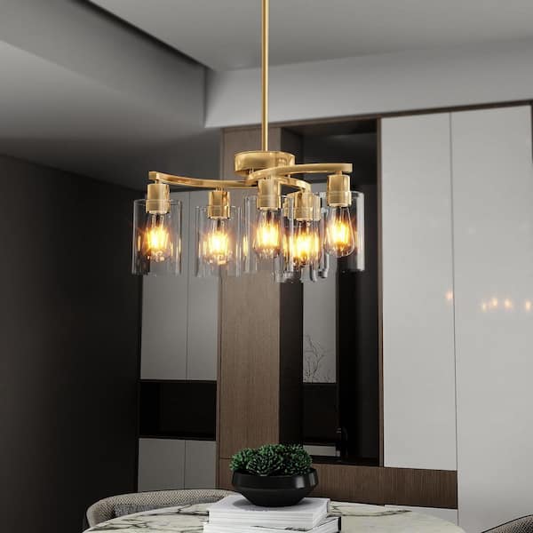 6-Light Gold Chandeliers for Dining Room,Modern Kitchen Island Light Fixtures Over Table, Metal Hanging Pendant Lighting