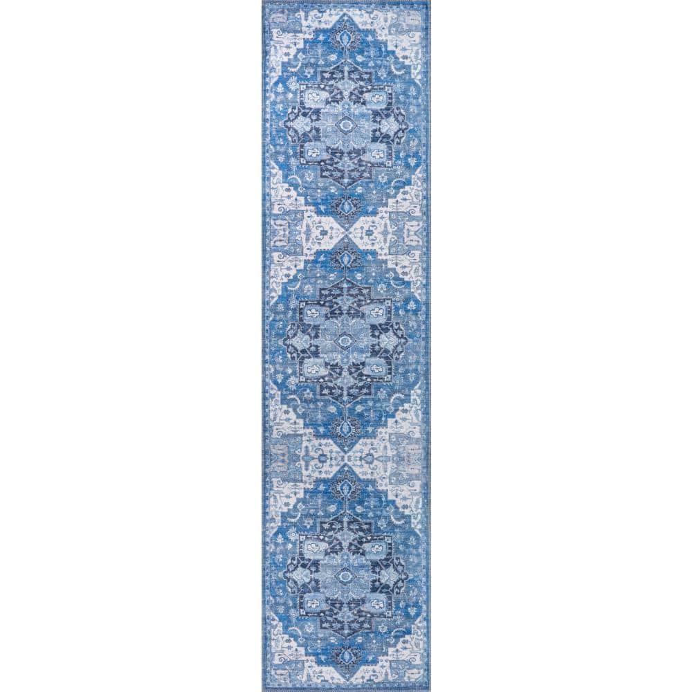 Maris Bohemian Navy Blue Medallion 2x8 Synthetic Runner Rug