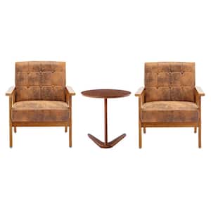 Mid-Century Retro Coffee Microfiber Upholstered Tufted Back Accent Chairs with Side Table