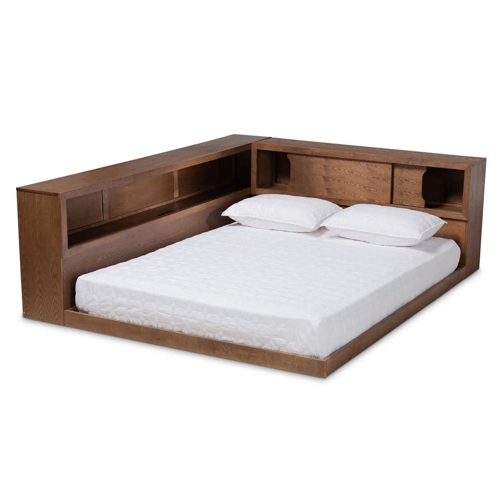 Walnut Queen Erie Platform Bed with Built-In Outlet and Storage