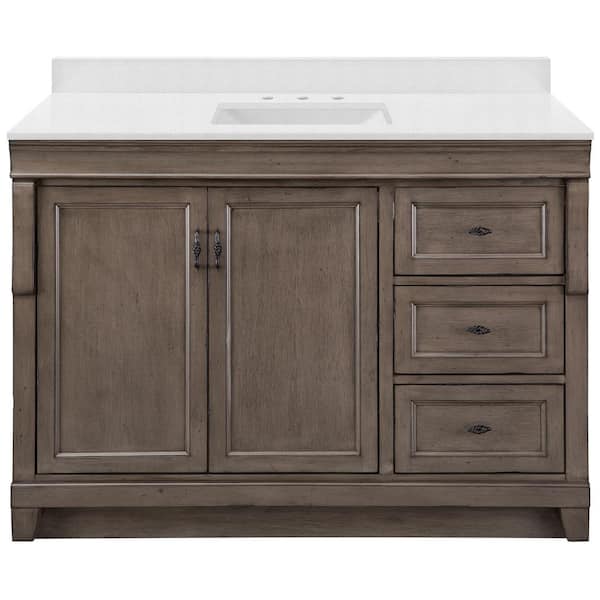 Home Decorators Collection Naples 49 in x 22 in D Vanity in Distressed Grey with Engineered Stone Vanity Top in Snowstorm with Trough White Basin