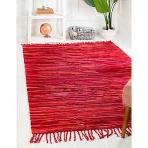 Chindi Cotton Striped Red 9 ft. x 12 ft. Area Rug