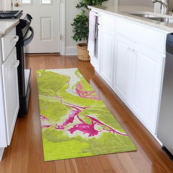 Mayfield Premium Machine Washable Abstract AMF1005 Lime 2 ft. 3 in. x 7 ft. 6 in. Runner Rug