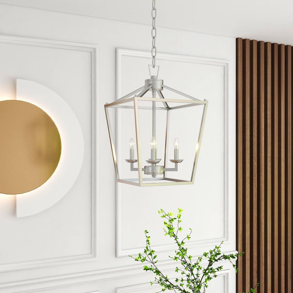 Brushed Nickel 4-Light Geometric Lantern Pendant Chandelier