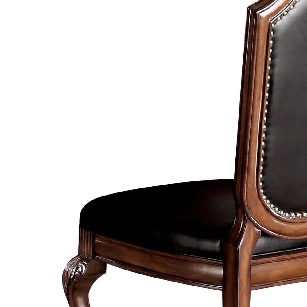 Chateau De Ville Black Leather and Wood High Side Chair