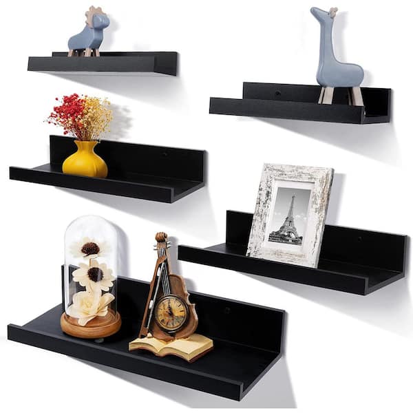 Cubilan 15.7 in. x 6.3 in. x 3 in. Black Wood Decorative Wall Shelves ...