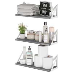 17 in. W x 6 in. D Decorative Wall Shelf, Grey Bathroom Shelves for Over the Toilet Storage Set of 3