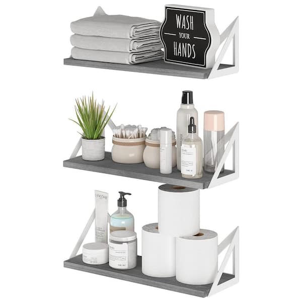 Teamson Kids 17 in. W x 6 in. D Decorative Wall Shelf, Grey Bathroom Shelves for Over the Toilet Storage Set of 3