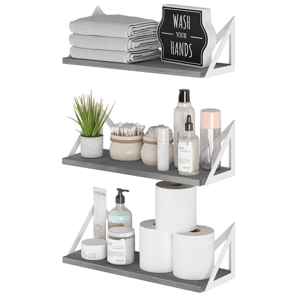 17 in. W x 6 in. D Decorative Wall Shelf, Grey Bathroom Shelves for Over the Toilet Storage Set of 3 price history on PriceWatchPro