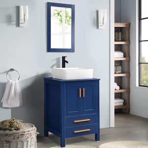 24 in. W x 19 in. D x 32 in. H Bath Vanity in Blue with Solid Surface Top in Blue