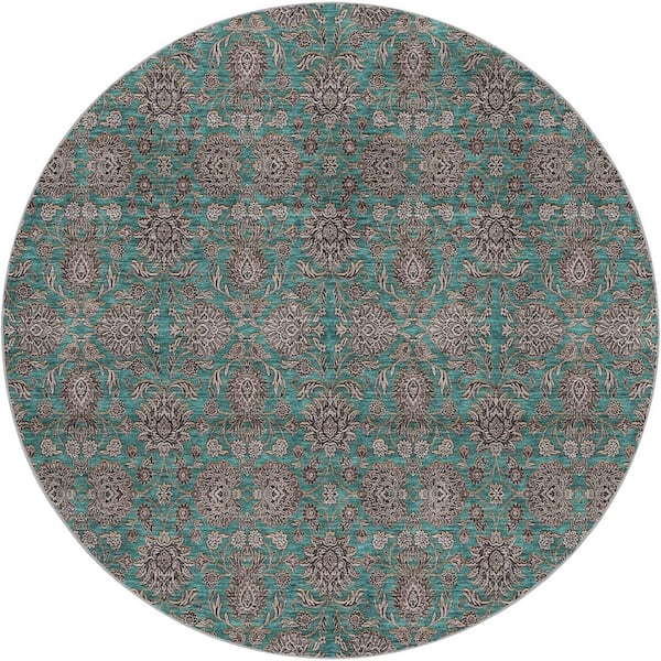 Dream Shag Premium Machine Washable Abstract ADS702 Teal 8 ft. x 8 ft. Round Rug