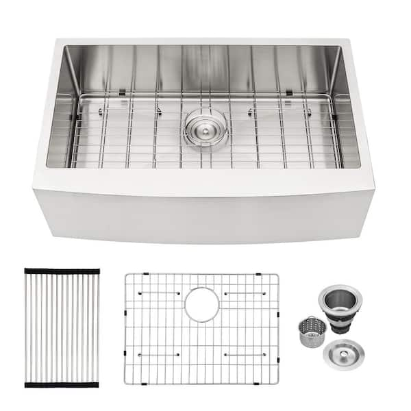 RAINLEX 30 in. L x 21 in. W Farmhouse Apron Front Single Bowl 16-Gauge Stainless Steel Kitchen Sink in Brushed Nickel