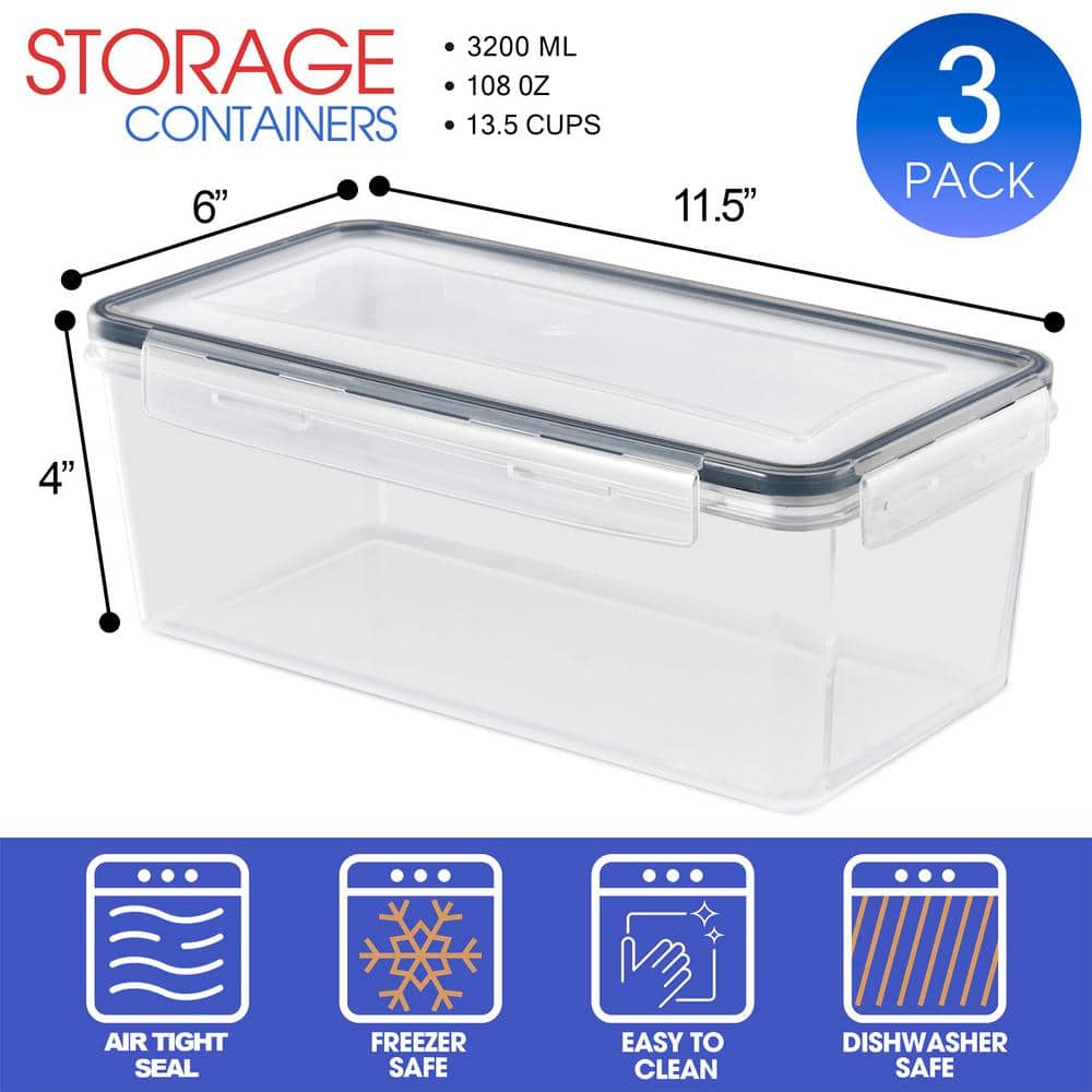 Clear Plastic Airtight Food Storage Containers Set of 3