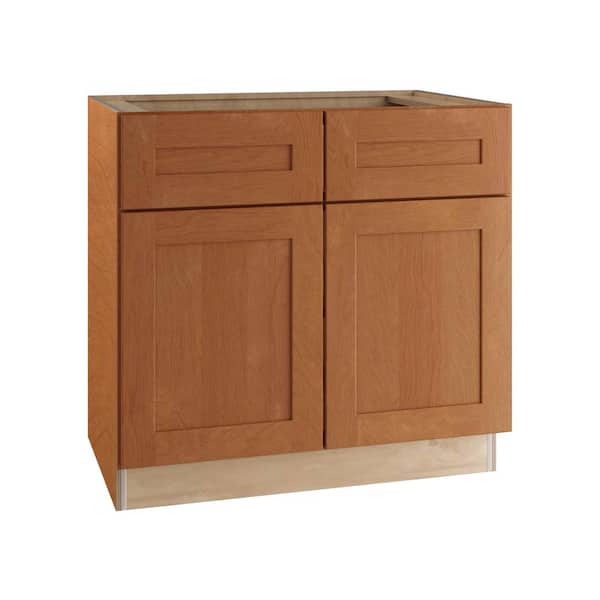 Home Decorators Collection Newport 36 in. W x 21 in. D x 34.5 in. H Assembled Plywood Base Bath Cabinet in Cinnamon with Soft Close