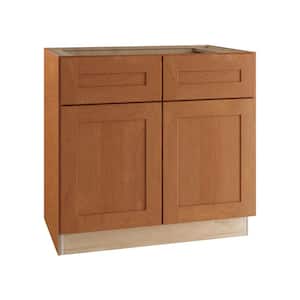 Hargrove Assembled 36x34.5x24 in. Plywood Shaker Sink Base Kitchen Cabinet Soft Close Doors in Stained Cinnamon