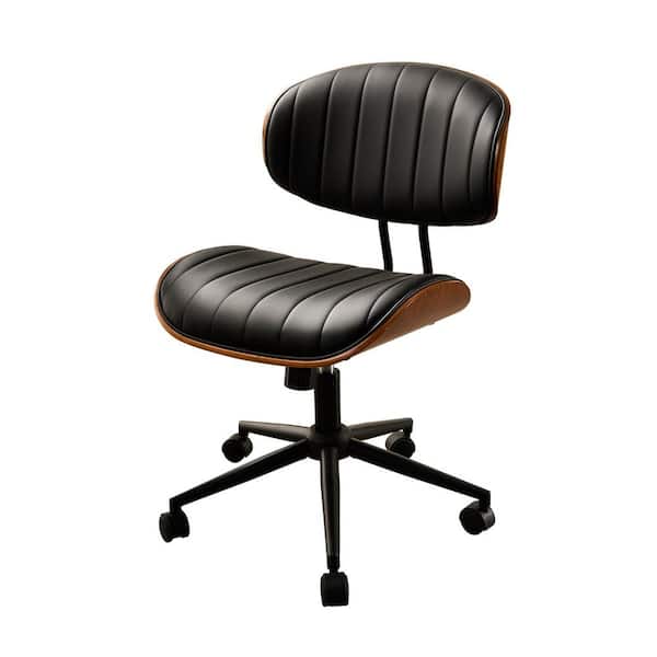 Cro PU Leather Swivel Ergonomic Armless Office Task Chair in Black with Tilting and Lumbar Support